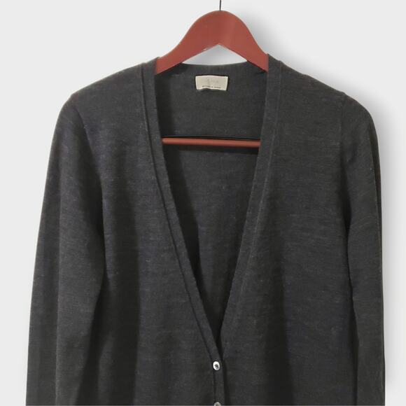 Wrap London Merino Wool Lace Trim Longlined Cardigan Grey Sz 10 Gothic Romantic - Picture 2 of 13